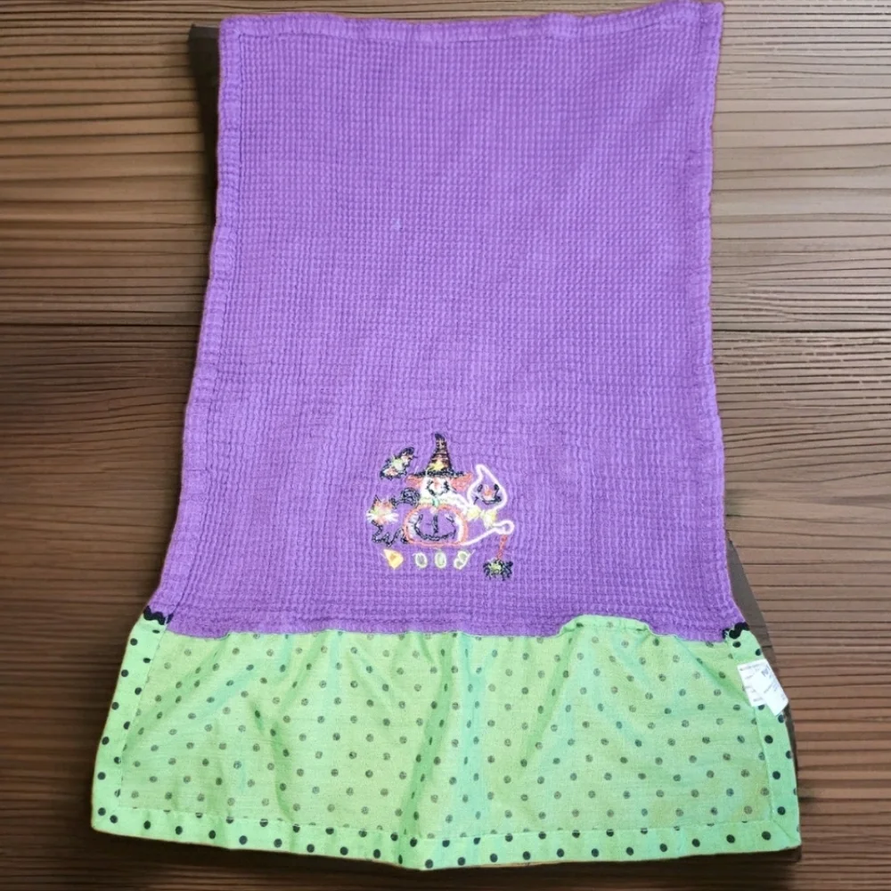 Vintage Pier 1 Imports Halloween Waffle Towel Ghost Pumpkin Cat Witch Hat BOO